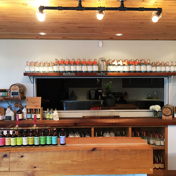 The counter with the bitters at Dillon's Small Batch Distillers