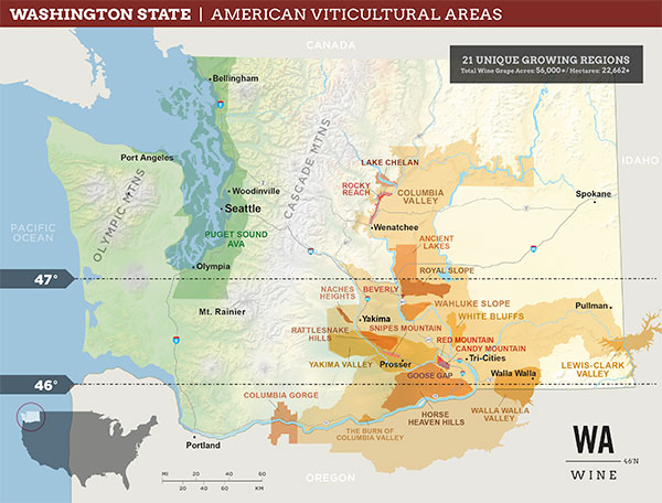 Map of the AVA of Washington State - The Wine Regions: Washington State