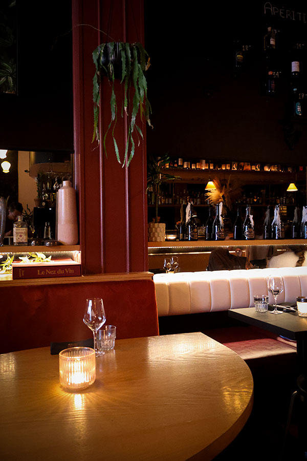 One of the booths at Ratafia wine bar and gourmet desserts