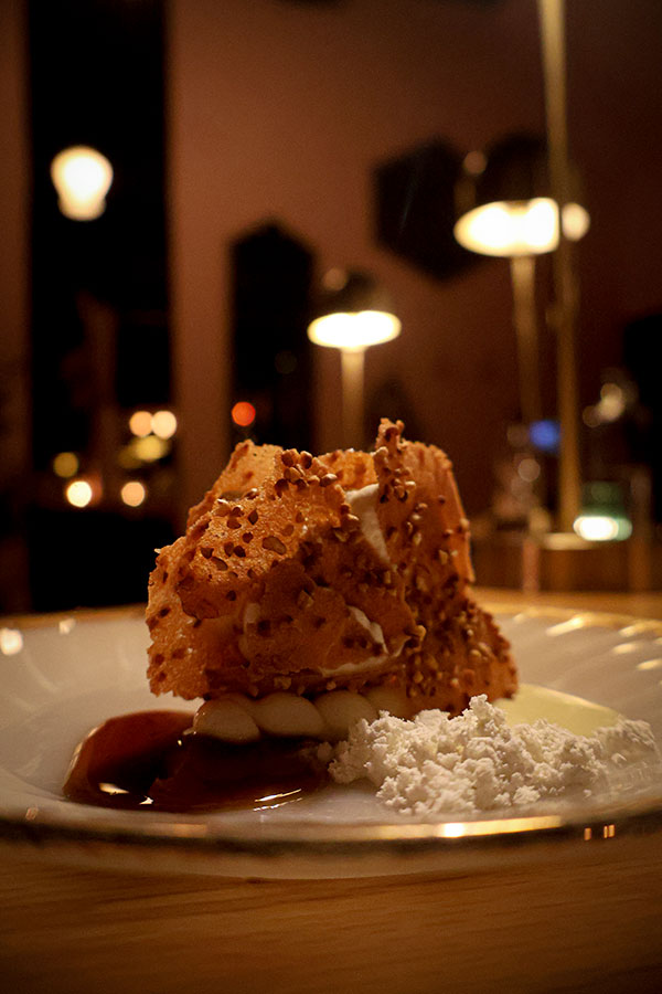 The Crunchy made with labneh, orange blossom,
olive oil, saffron at Ratafia wine bar and gourmet desserts