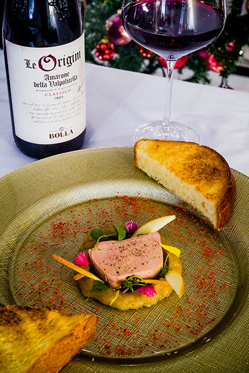 Half-cooked foie gras in terrine, apple chutney brioche toast by Chef Gregory Faye