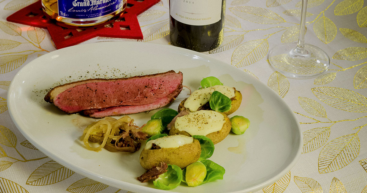 Quebec duck breast, potatoes stuffed with mushrooms and gratin at Louis d'or by chef Gregory Faye - Cover