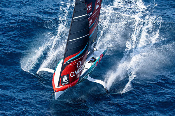 Emirates Team New Zealand's foiler in full view