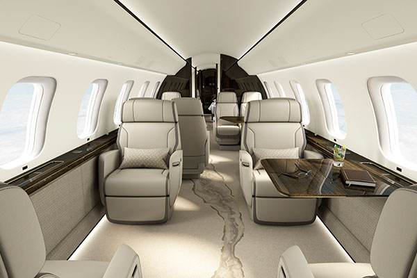 The interior of the Bombardier Global 8000