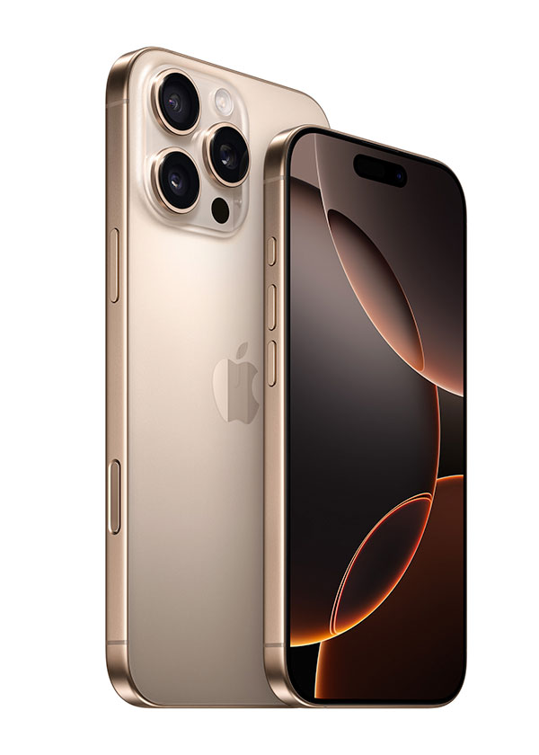 The iPhone 16 Pro and iPhone 16 Pro Max in titanium desert - Apple Autumn 2024 Product Releases