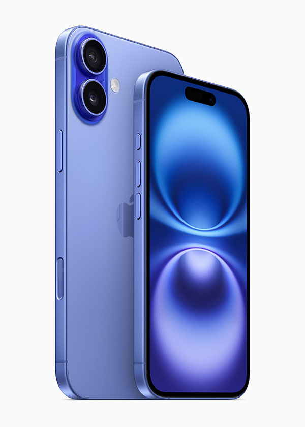 The iPhone 16 and iPhone 16 Plus in ultramarine blue - Apple Autumn 2024 Product Releases