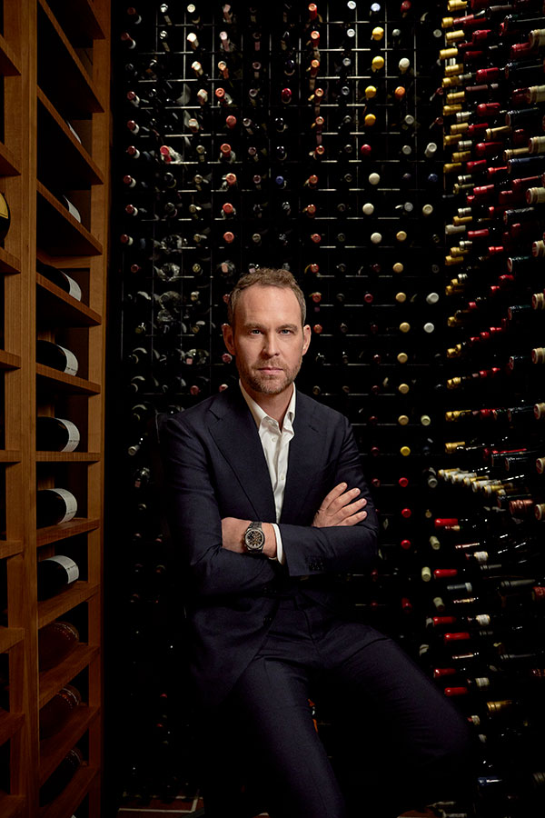 Michelin-starred chef Björn Frantzén in his cellar wearing a made-to-measure shirt by Swedish company ETON