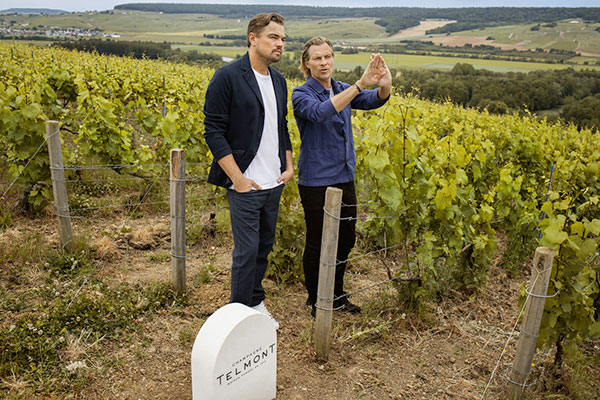 Leonardo DiCaprio and Ludovic du Plessis, two of the shareholders of the Telmont champagne house.