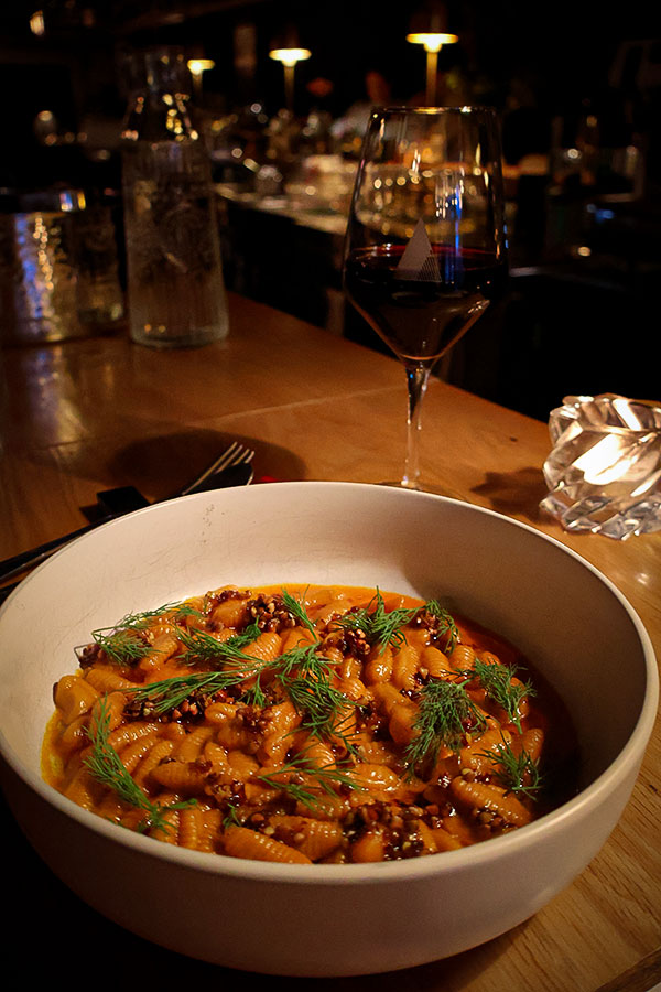 Carrot cavatelli with butter, crispy chili, buckwheat and dill from Ratafia