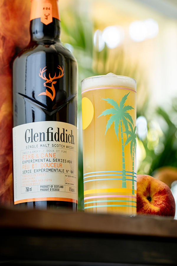 The Smoky Peach cocktail, made with Glenfiddich Fire & Cane 