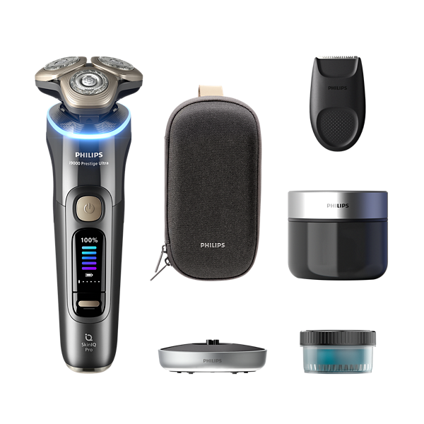 The different accessories of the Philips i9000 Prestige Ultra Razor