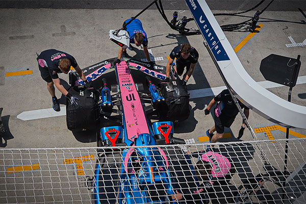 F1 Paddock Club in BWT Alpine F1 VIP box with MSC Cruises at the Canadian Grand Prix - Pierre Gasly's car going into the Garage
