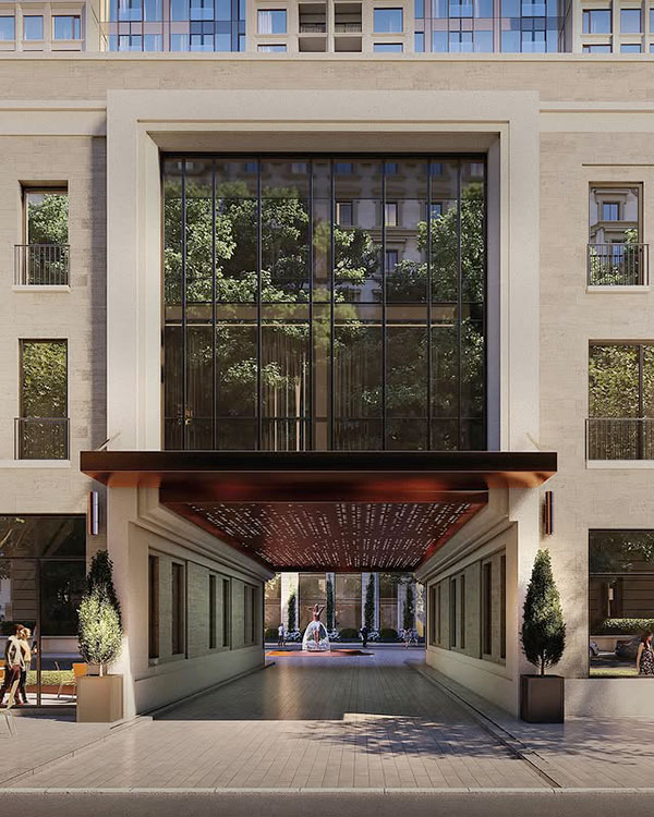 The entrance of Le Sherbrooke by Broccolini