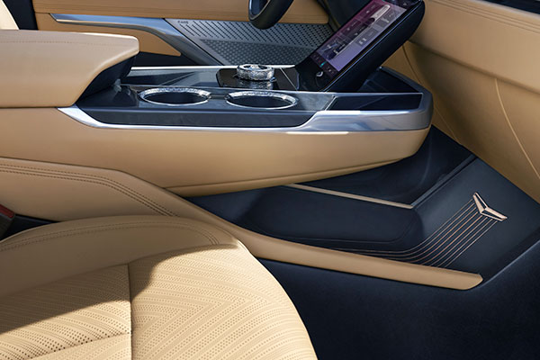 Side view of rear command center screen in Camelia/Backen Black