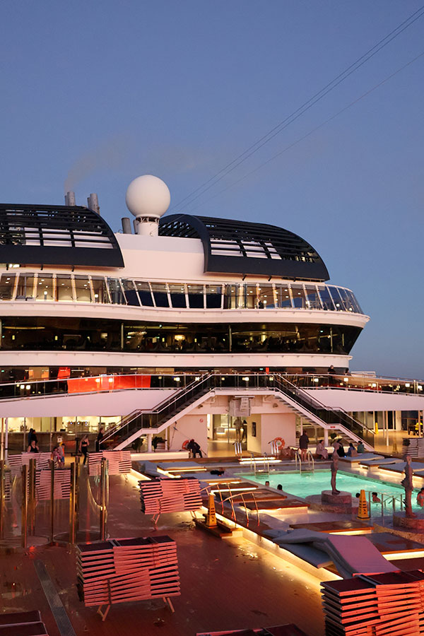 The deck of the MSC Meraviglia in the evening
