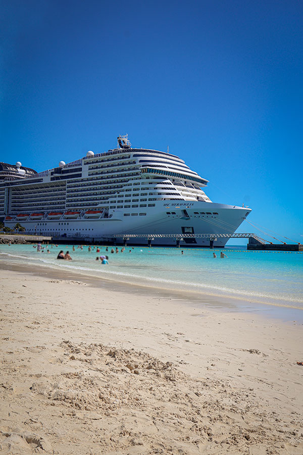 The MSC Meraviglia during its stop at Ocean Cay