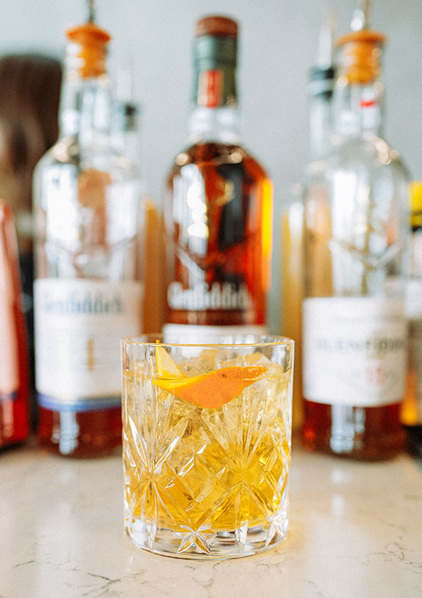The Glenfiddich Old Fashioned cocktail served in the Glenfiddich space inside the Aston Martin F1 suite at the Canadian Grand Prix