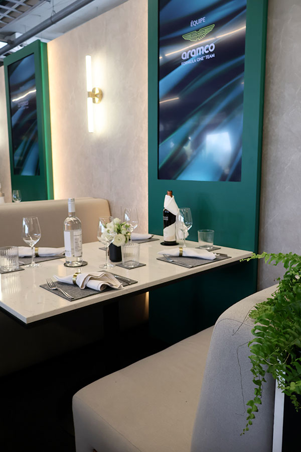 One of the tables in the Aston Martin F1 suite at the Canadian Grand Prix