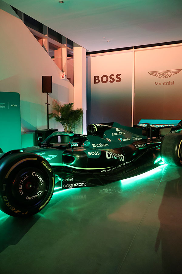 A replica of the AMR26 at the BOSS x Aston Martin Montréal soirée