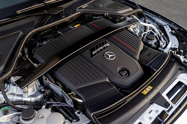 The AMG 3.0-litre biturbo six-cylinder engine
