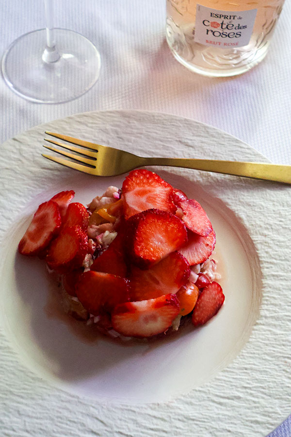 Esprit de Cote des Roses Sparkling Rosé - A strawberry and shrimp tartare appetizer really lets this wine shine
