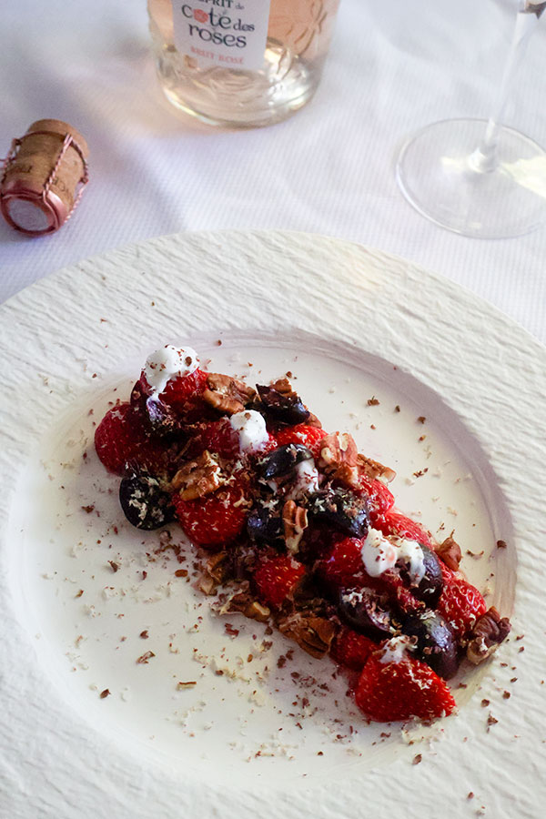 A sumptuous strawberry and cherry dessert to finish things off
