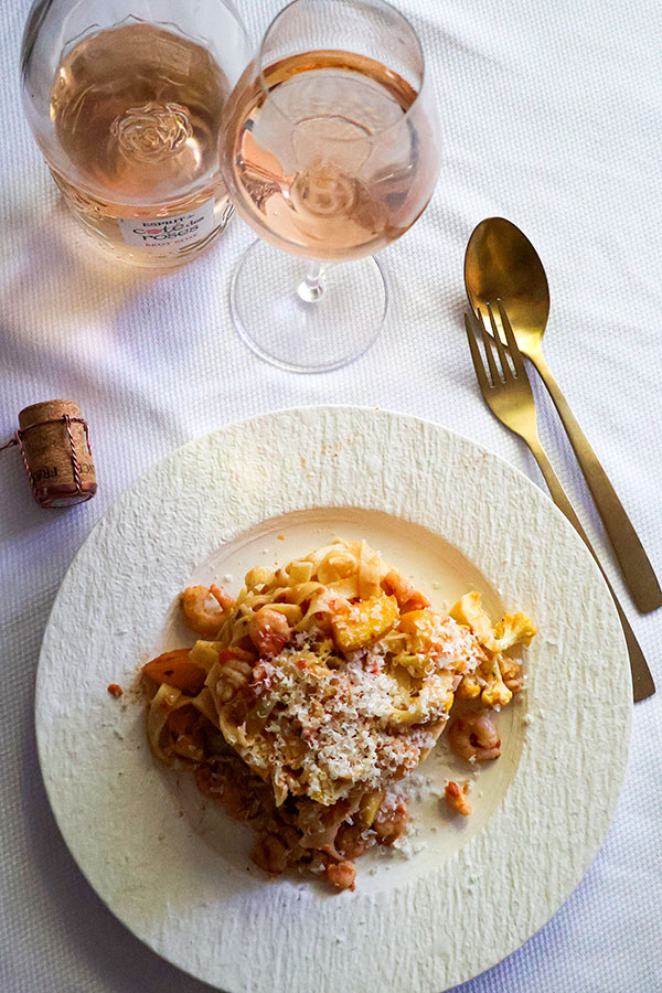 Tomato and shrimp tagliatelle